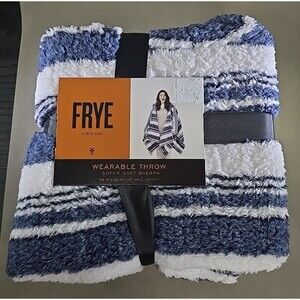 FRYE Wearable Throw Super Soft Sherpa Blanket 58’ x 60" Navy Blue White NWT